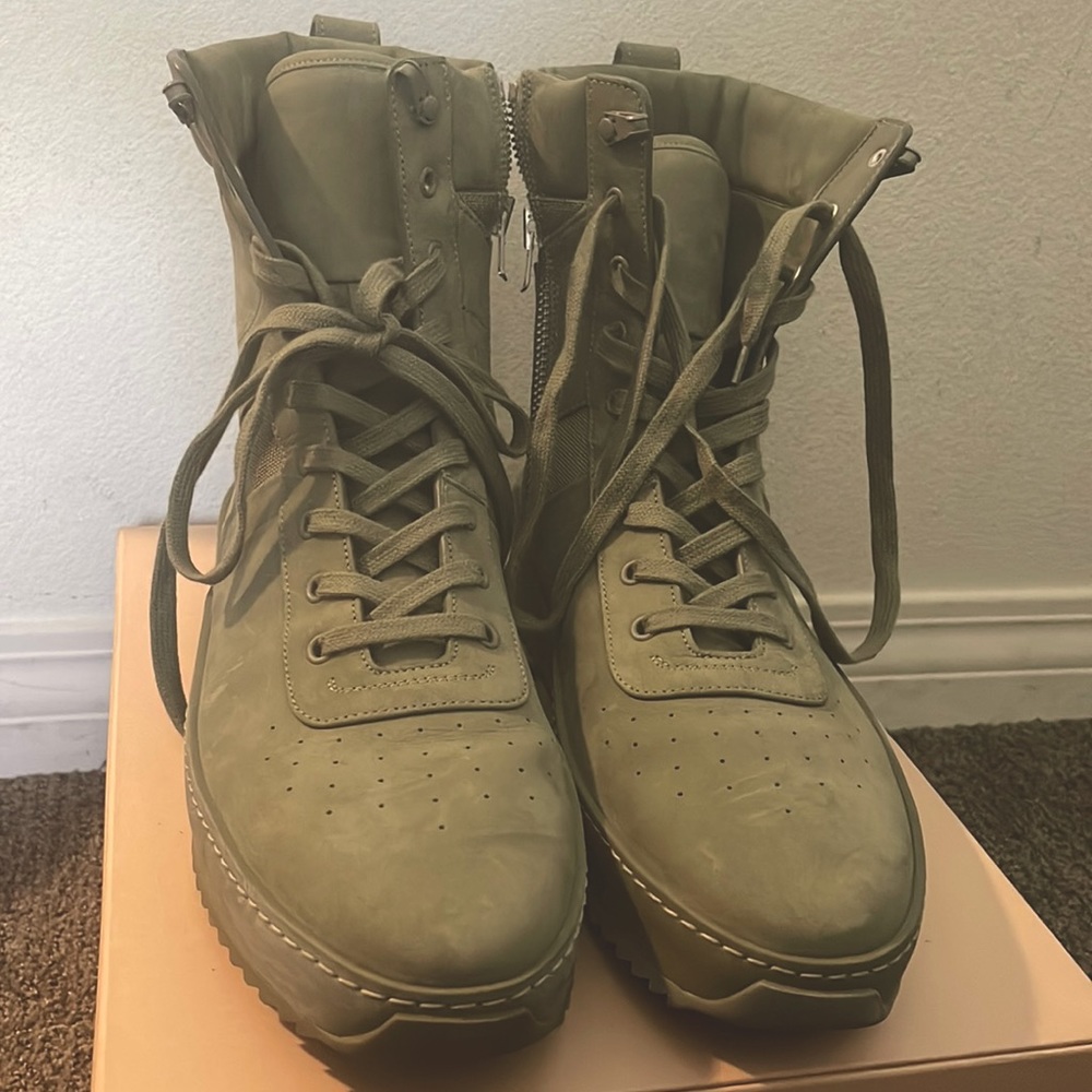 Fear of God Army Green Nubuck Leather Cordura Military High Top Sneakers
